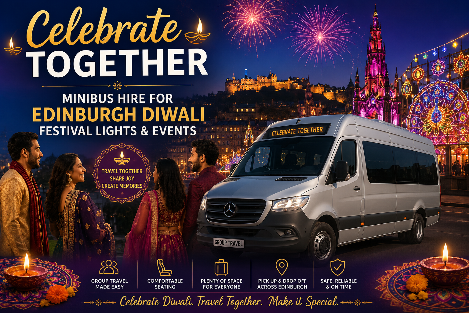 Minibus Hire for Edinburgh Diwali Festival Lights & Events